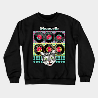 Retro Meowsik-Cat and Music lovers- Crewneck Sweatshirt